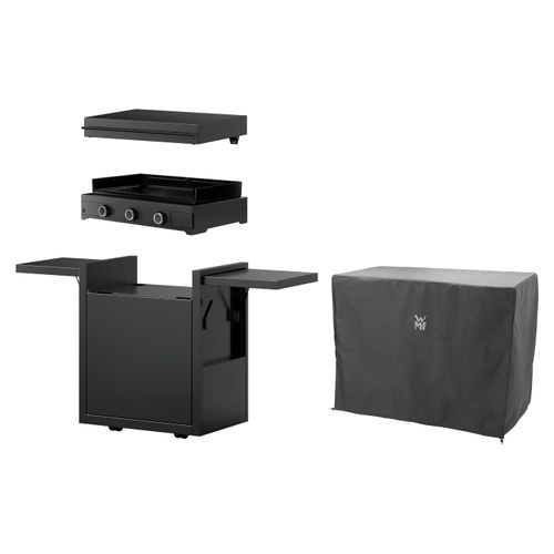 WMF Plancha Set 60G mit Plancha Grill Gas / Planchadeckel / Planchawagen / Abdeckhaube, 6300 W, 75 x 99.5 x 63 cm, Stahl / Gusseisen / Aluminium / Edelstahl, schwarz
