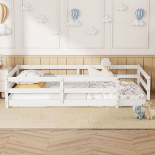 Kinderbett mit 4-Seiten-Gitter, Bett einfach aufzubauen (140x200 cm)