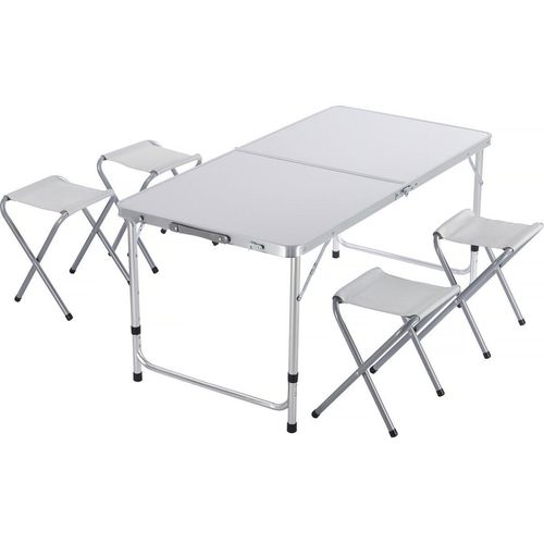 GARTEN-ESSMÖBELENSEMBLE ensembe table de camping et 4 tabourets pliants - 125 x 60 cm - blanc weiss