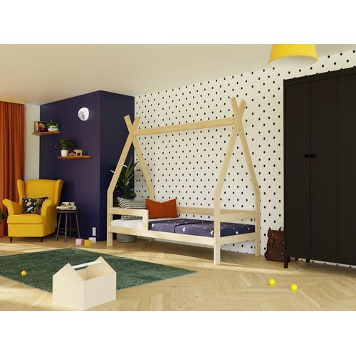 Kinderholzbett SAFE 5-in-1 in Tipi-Form mit Barriere 90x190 cm Weiß, Mit zwei Barrieren