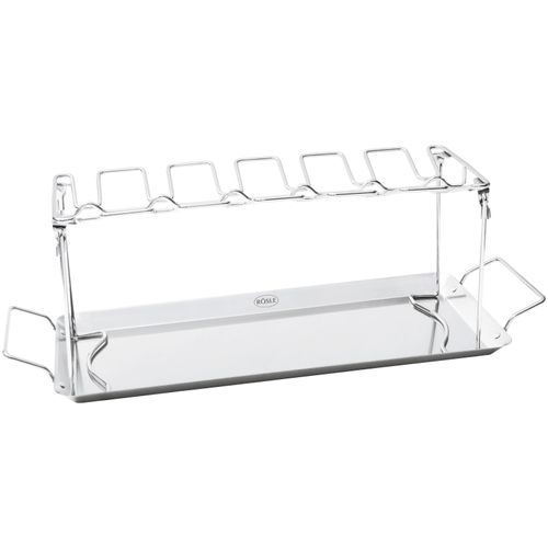 Grillguthalter RÖSLE "Hähnchenrack, 25144", silberfarben, B:15,5cm H:15cm T:43cm, Edelstahl, Backbleche, Grillguthalter, für 12 Hähnchenteile
