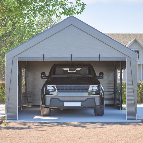 Garagenzelt 6x4x3m Lagerzelt Winterfest mit PE-Plane UV-Schutz Auto Unterstand Weidezelt Stellplatz Zelthalle mit Rolltoren Fenstern Grau