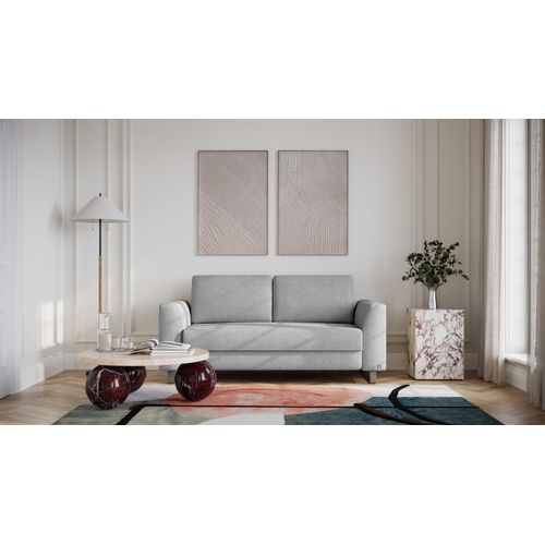 BRUNO Schlafsofa 140cm in Silber Grau | Klassik | stabiles Massivholz & Boxspringkomfort