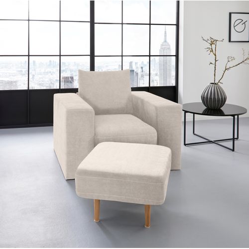 Sessel "Looksv", beige, B:112cm H:96cm T:107cm, LOOKS BY WOLFGANG JOOP, Sessel, Sessel, Verwandlungssessel: aus Sessel wird Sessel mit Hocker