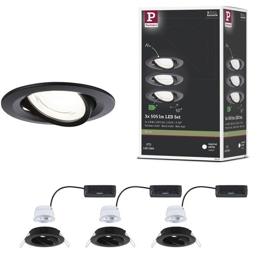 PAULMANN LED Einbauleuchte "LED Einbauleuchte Nova Coin rund 84mm 50", schwarz, 3, Ø 8,4cm, 3 Stk., Leuchten