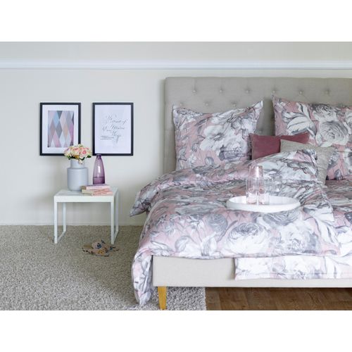 Bettwäsche APELT "Sophie", rosa (rosa, grau), B/L: 135cm x 200cm, 1 Stk., 1 Stk., Satin, B/L: 80cm x 80cm, 2 Stk., Satin, Obermaterial: 100% Baumwolle, Bettwäsche, Bettwäsche, Blütenmotive