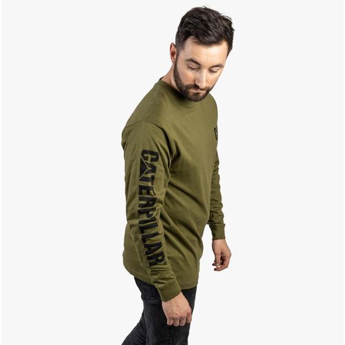 CAT MERK BANIER Heren Katoenen Langsluiting T-Shirt Groen