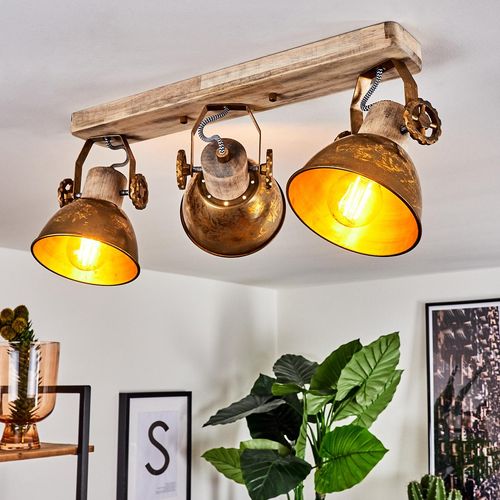 Cotes »Cotes« 3-flammige Zimmerlampe aus Holz und Metall in bronzefarben