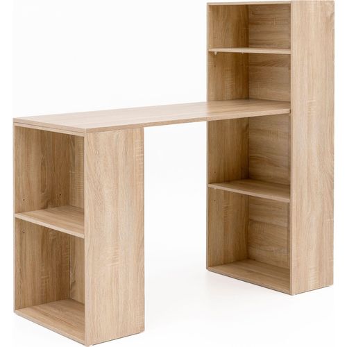 WOHNLING Schreibtisch WL5.693 mit Regal 120 x 120 x 53 cm Sonoma Holz Modern Schreibtischregal Ablagefächer PC Tisch Computertisch mit Ablage Tisch