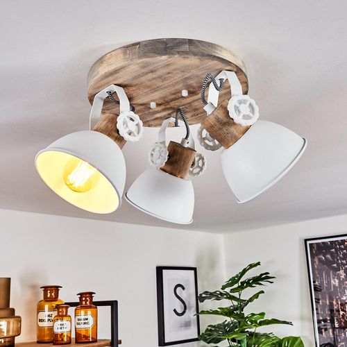 Cotes »Cotes« 3-flammige Zimmerlampe aus Holz und Metall in weiß