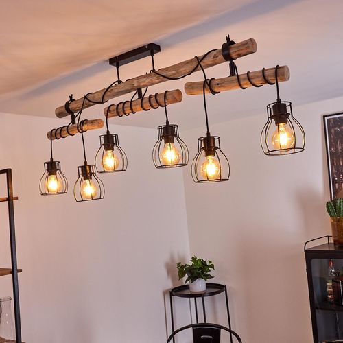 Aprica »Aprica« Zimmerlampe aus Metall in schwarz und naturfarbenen Holz