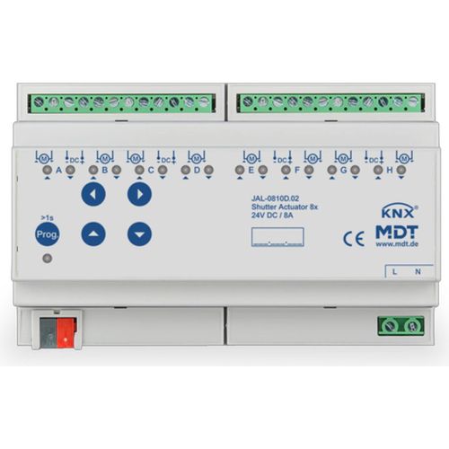 MDT Jalousieaktor 8-fach mitFahrzeitmessung 8TE REG 10A JAL