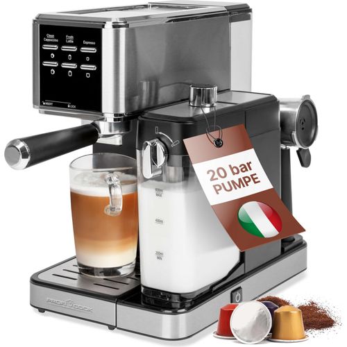 ProfiCook Espressomaschine 2in1 für Kaffeepulver und Nespresso kompatible Kapseln - Siebträger-Maschine 20bar - PC ES 1266