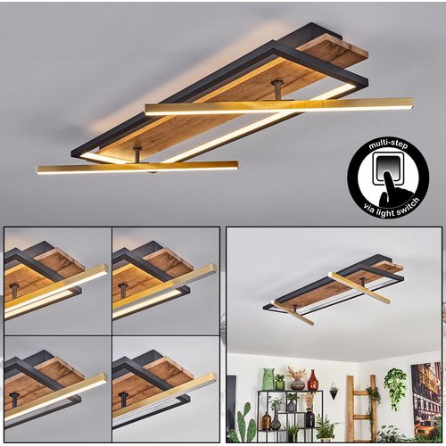 Pigge dimmbare Deckenlampe aus Metall/MDF/Kunststoff in Messing/Natur/Weiß