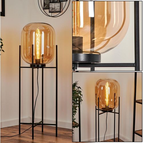 Morgex moderne Stehlampe aus Metall/Glas in Schwarz/Bernsteinfarben