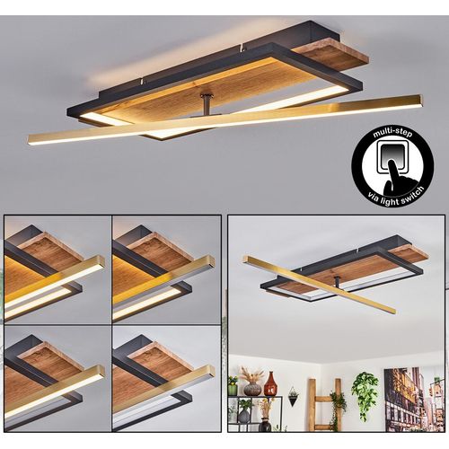 Pigge dimmbare Deckenlampe aus Metall/MDF/Kunststoff in Messing/Natur/Weiß