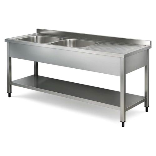Edelstahltauchbecken mit zwei Becken und linksseitigem Abtropfgestell – 1400 × 700 mm – Waschstation mit großer Tiefe