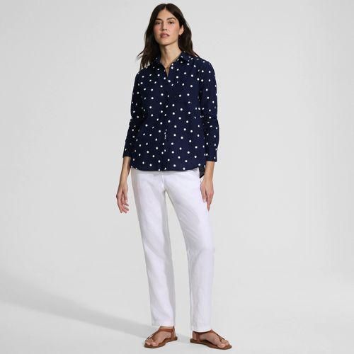 Bedruckte Soft Ease Hemdbluse im Leinenmix für Damen, Damen, size: regular, Blau, Baumwolle/Leinen, by Lands' End