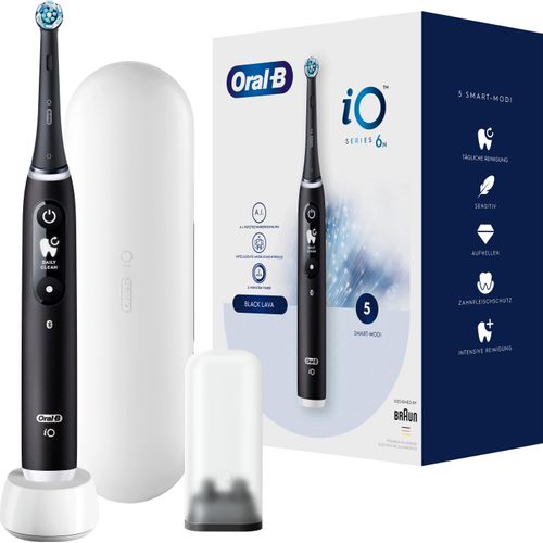 Braun iO Serie 6, Erwachsener, Vibrierende Zahnbürste, Schwarz, Rund, Akku, Integrierte Batterie