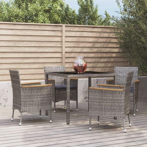 Einzigartigen Design 5-tlg. Garten-Essgruppe mit Kissen Grau Poly Rattan,Robustheit Material 46019
