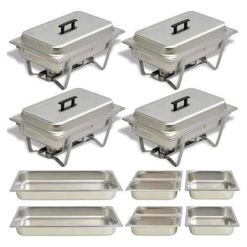4er Set Chafing Dishes aus Edelstahl zur Warmhaltung von Speisen