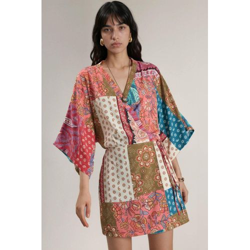 Etnischer Druck Mini Kleid mit Front-Tie