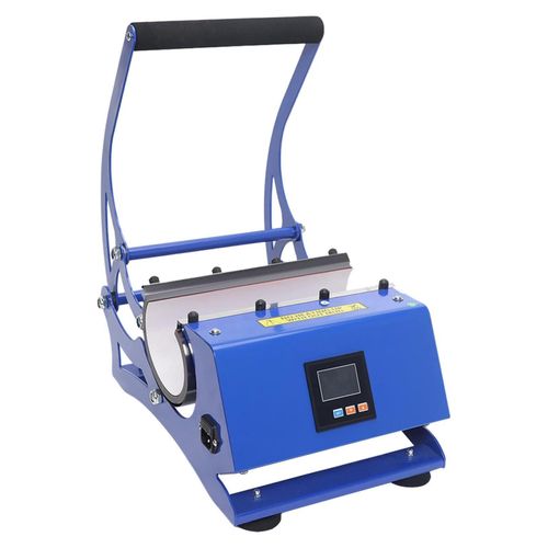 Tassen Wärmepresse - 6-in-1 Tassenpresse - 500W digitales Display - 220V 50Hz - Timer 0-999 s - 5 austauschbare Heizelemente - Blau