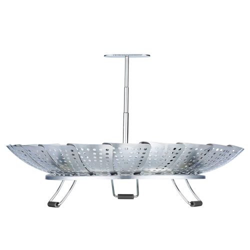 Dämpfeinsatz WESTMARK "Einsatz mit Silikonfüßen, klein, verstellbar", silber (silberfarben), B:13,8cm H:13,8cm L:8,8cm Ø:23cm, Edelstahl, Silikon, Topfeinsätze, verstellbar, Silikonfüße, 5 Jahre Garantie, zusammenklappbar