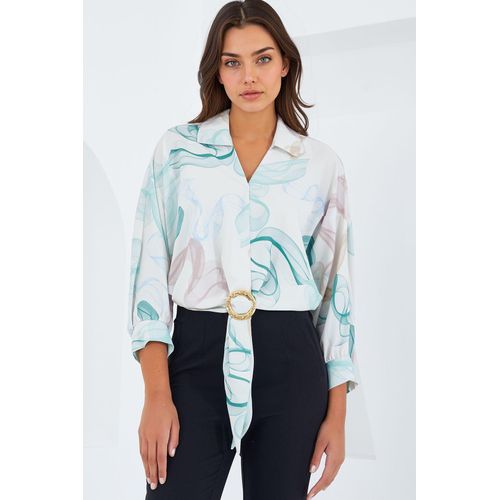 Bedrucktes Crop-Shirt mit Pompon-Detail