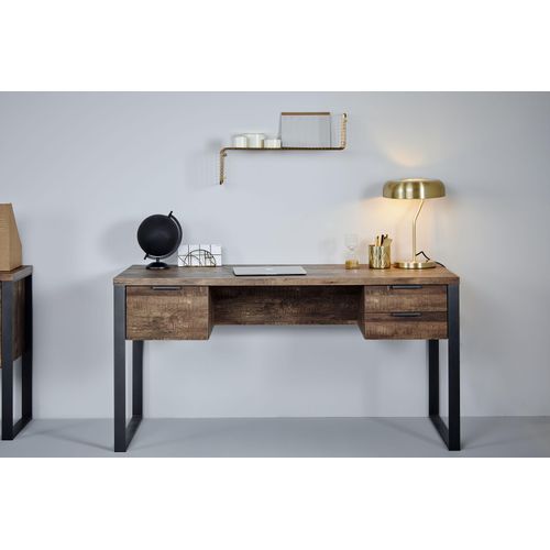Schreibtisch JAHNKE "LOOP D 150", braun (vintage eiche, gunmetal, vintage eiche), B:152,4cm H:76,2cm T:60cm, Tische, Schreibtisch