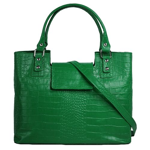 Henkeltasche CLUTY, Damen, Gr. B/H/T: 30cm x 20cm x 6cm onesize, grün, Leder, Reptilienprägung, Taschen, echt Leder, Made in Italy