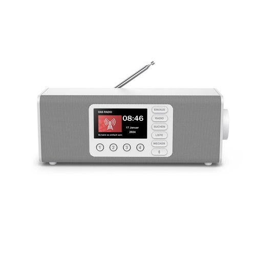 HAMA Digitalradio (DAB+) "Digitalradio mit DAB DAB+ FM Bluetooth und Wecker", weiß, B:35cm H:13cm T:12,5cm, Radios, 4,3 Zoll TFT-Farbdisplay, große Tasten, Direktwahltasten