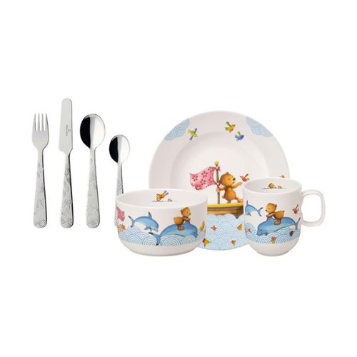 Kindergeschirr-Set VILLEROY & BOCH "Kindergeschirr Happy as a Bear 7er Set bunt", bunt, 7, Geschirr-Sets, Spülmaschinenfest