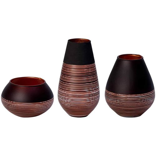Dekovase VILLEROY & BOCH "Deko-Set Manufacture Swirl 3er Set schwarz", schwarz, B:2cm H:2cm T:2cm, Vasen