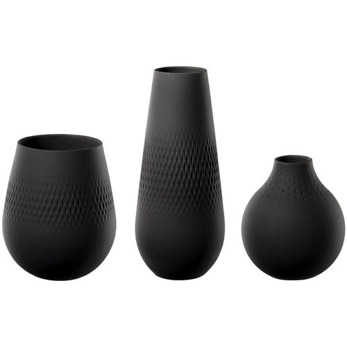 Dekovase VILLEROY & BOCH "Vasen-Set Manufacture Collier 3er Set schwarz", schwarz, B:2cm H:2cm T:2cm, Vasen