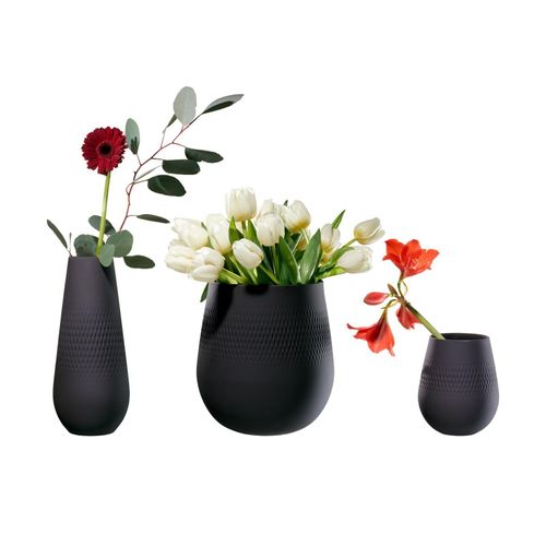 Dekovase VILLEROY & BOCH "Vasen-Set Manufacture Collier 3er Set schwarz", schwarz, B:2cm H:2cm T:2cm, Vasen