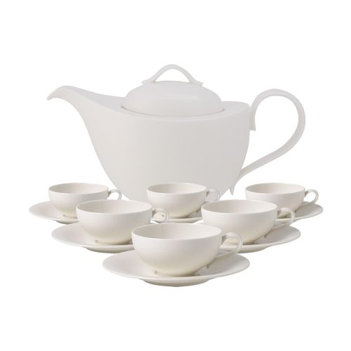Teekanne VILLEROY & BOCH "Tee-Set New Cottage Basic 13er Set weiß", weiß, B:2cm H:2cm, Kannen, Spülmaschinengeeignet, Mikrowellengeeignet