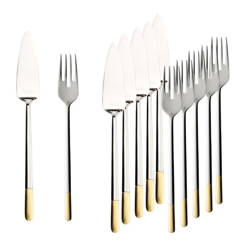 Fischbesteck VILLEROY & BOCH "Fischbesteck Ella teilvergoldet 6er Set silber", silber, 12, Essbesteck-Sets, Spülmaschinenfest
