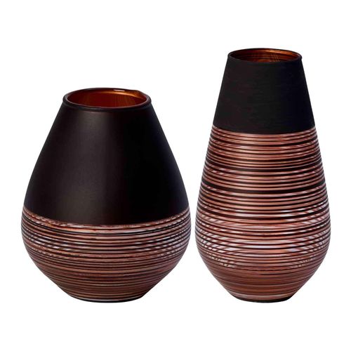 Dekovase VILLEROY & BOCH "Vasen-Set Soliflor Manufacture Swirl 2er Set schwarz-kupfer", bunt (schwarz, kupfer), B:2cm H:2cm T:2cm, Vasen