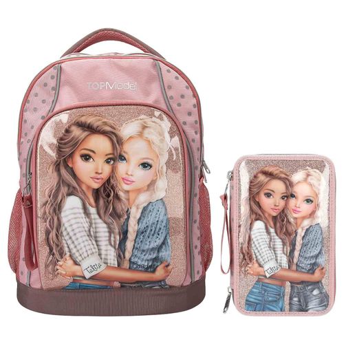 Rucksack DEPESCHE "Schul-Set DOTS TOPModel 2er Set flieder", Kinder, Gr. B/H/T: 2cm x 2cm x 2cm, lila (flieder), Polyester, Rucksäcke Rucksack