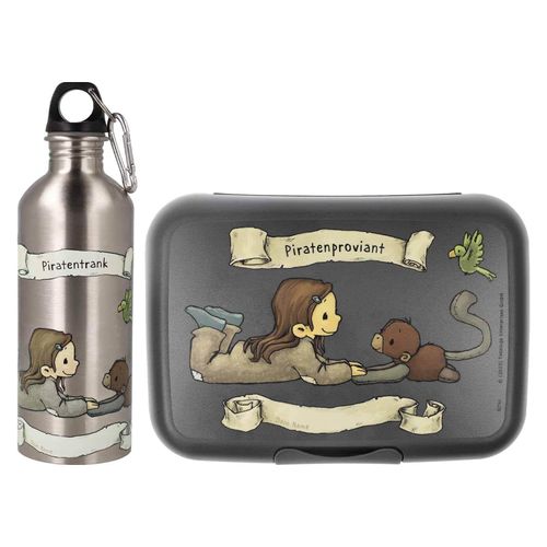 Lunchbox GOEBEL "Lunch-Set Anouk Piratenverpflegung bunt", bunt, B:2cm H:2cm L:2cm, Lebensmittelaufbewahrungsbehälter, Lunchbox, Handwäsche wird empfohlen