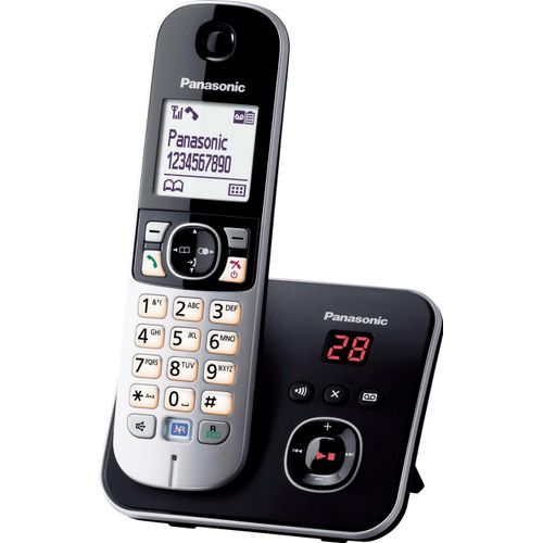 Panasonic KX-TG6821, DECT-Telefon, Freisprecheinrichtung, 120 Eintragungen, Anrufer-Identifikation, SMS (Kurznachrichtendienst), Schwarz, Silber