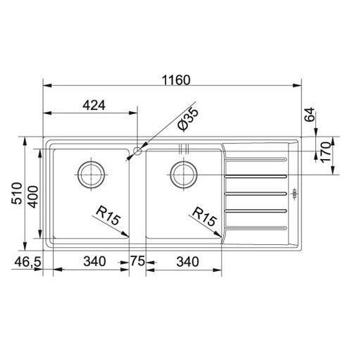 Franke NPX 621, Edelstahl, 2 Becken, 340 x 400 mm, 22 cm, 340 x 400 mm, 22 cm