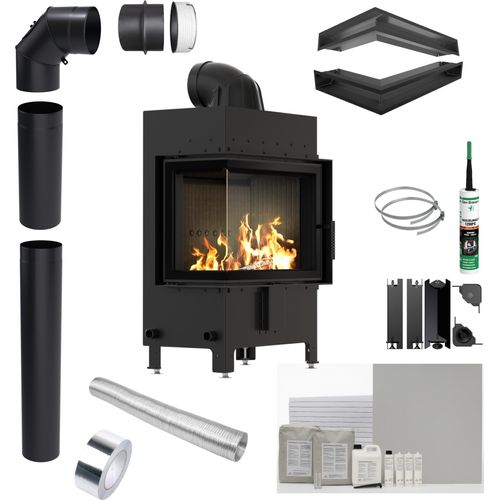 Kamineinsatz LUCY Links kamine 12 kW Ø 200 SCHWARZ Ökodesign Montagesatz Holz Wärmerückgewinnung
