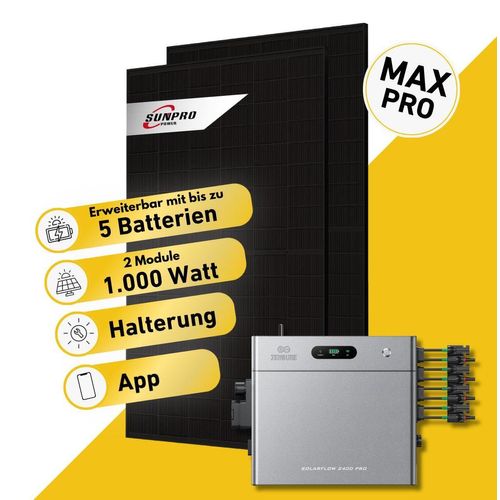 Balkonstrom Balkonkraftwerk 1000W Solaranlage mit Speicher | 2xSolarmodul | Zendure SolarFlow 2400 Pro