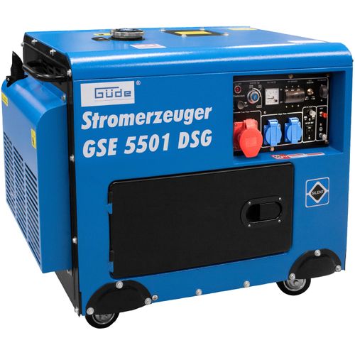Stromerzeuger GÜDE "GSE 5501 DS", blau, B:54,5cm H:75cm T:90,5cm, Stromerzeuger, 2 x Schuko 230 V/50 Hz, 1 x CEE 16 A/400 V/50 Hz