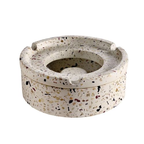 Aschenbecher APS "TERRAZZO", terrazzooptik, B:10,5cm H:5cm T:10,5cm Ø:10,5cm, Beton, Mülleimer, Aschenbecher, Beton, Terrazzooptik, mit möbelschonender Unterseite