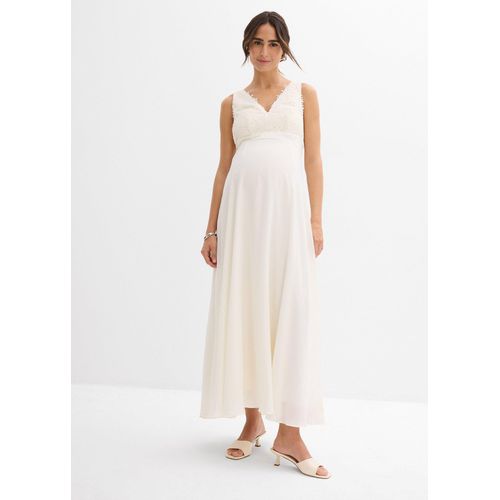 bonprix Umstands-Hochzeitskleid aus Spitze Satin und Georgette, weiß, Gr.40, Langes Hochzeitskleid für die Schwangerschaft