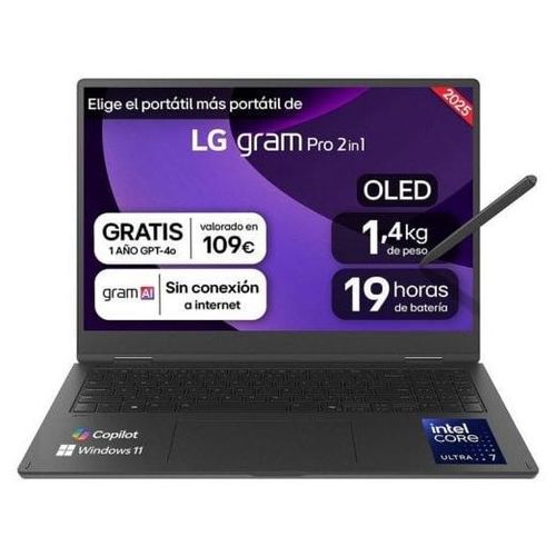 LG Gram Pro 2-in-1-Laptop 16T90TP-K, 16 Zoll, Intel Core Ultra 7, 32 GB, 1 TB SSD, OLED-Touchscreen, Stylus
