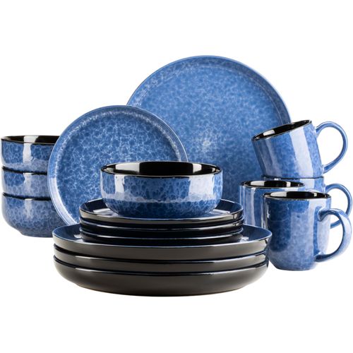Kombiservice MÄSER "FILIPPA, Kombiservice, Steinzeug", blau, 16 Stk., Steinzeug, Geschirr-Sets, Kombiservice, Geschirr-Set, Service